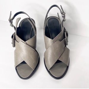 ALLSAINTS Eline Grey Leather Strap Wedge Sandals